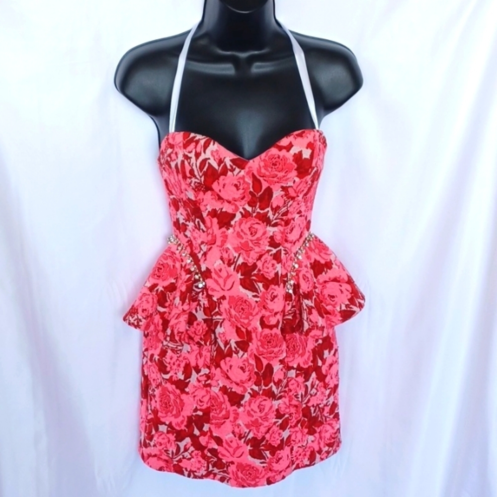 Zara jeweled jacquard floral corset bustier mini dress white/red/pink, stunning